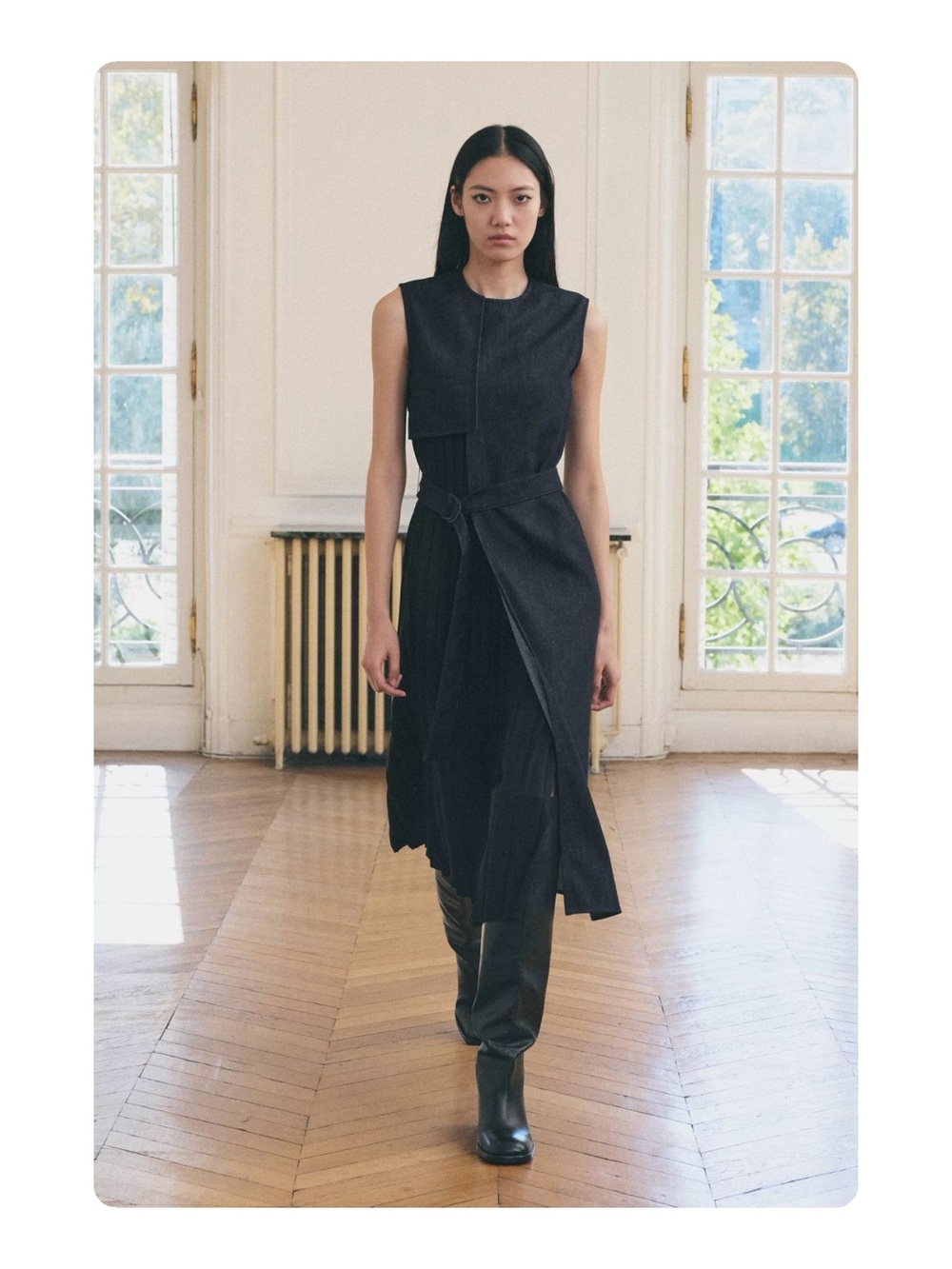 ★ Zara Bestselling Style High Demand Half Edgy Denim Dress Blue/Black L ★